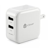 [Most Powerful] iClever® 4.8A 24W Dual Port USB Travel Wall Charger with SmartID Technology, Foldable AC Plug for Apple iPhone 6 Plus, 6, 5S, 5C, 5, 4S; Samsung Galaxy S6 Edge, S6, S5, S4, S3, Note 3, 2; iPad 5, 4, 3, 2, Air, Mini; iPod Touch, nano; HTC One X V S M8 M9; LG G2, Optimus F3; Nexus 5, 6, 7, 9, 10; Motorola Droid RAZR MAXX; Blackberry; PSP, PS4 Controller; Bluetooth Speaker/Headset; External Battery Power Bank and More - White